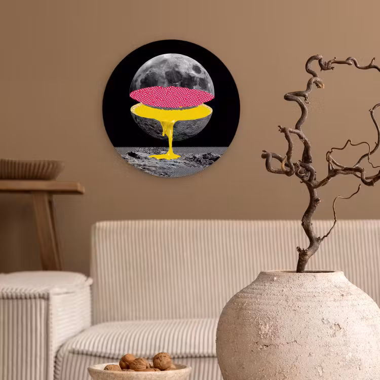 Maan - Geel - Roze - Zwart Wandcirkel kunststof plaat 5mm dik klein -sfeer1