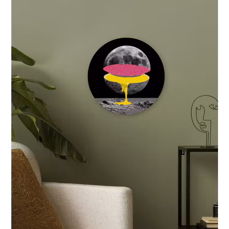 Maan - Geel - Roze - Zwart Wandcirkel kunststof plaat 5mm dik klein -sfeer3