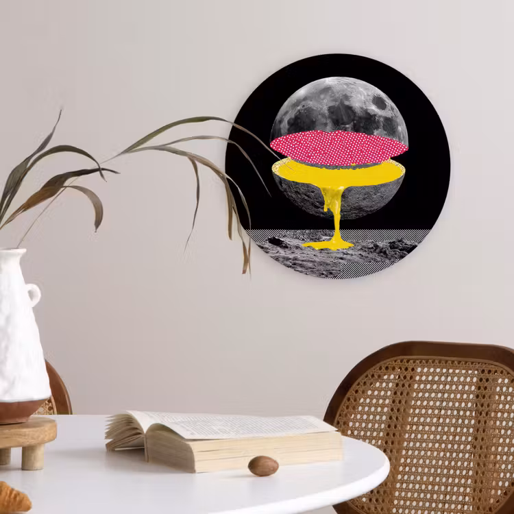 Maan - Geel - Roze - Zwart Wandcirkel kunststof plaat 5mm dik klein -sfeer4