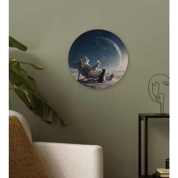 Maan - Kat - Astronaut - Ruimte Wandcirkel kunststof plaat 5mm dik klein -sfeer3