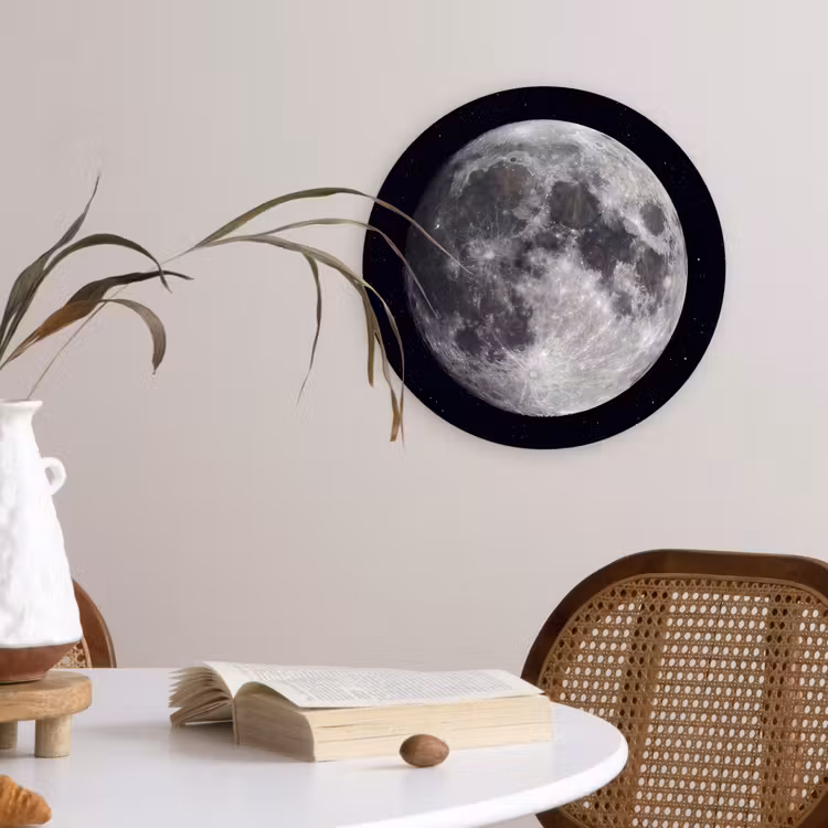 Forexbild Rund - Mond – Sterne – Weltraum - Maan - Sterren - Ruimte Wandcirkel kunststof plaat 5mm dik klein