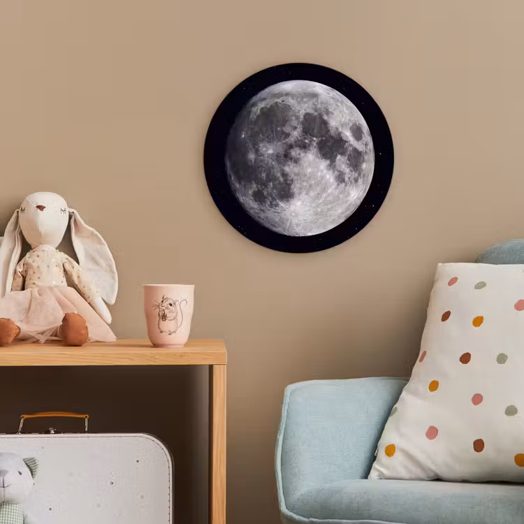 Forexbild Rund - Mond – Sterne – Weltraum - Maan - Sterren - Ruimte Wandcirkel kunststof plaat 5mm dik klein