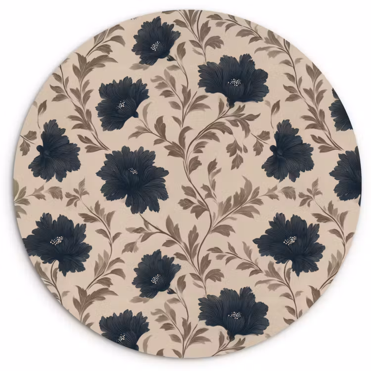 Motief - Bloemen - Zwart - Beige Wandcirkel kunststof plaat 5mm dik klein 188 -3d