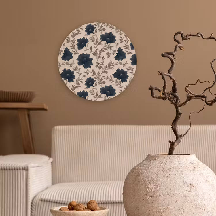 Motief - Bloemen - Zwart - Beige Wandcirkel kunststof plaat 5mm dik klein 188 -sfeer1