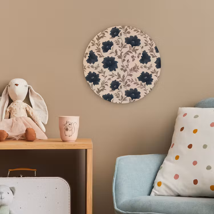 Motief - Bloemen - Zwart - Beige Wandcirkel kunststof plaat 5mm dik klein 188 -tsfeer1_kind