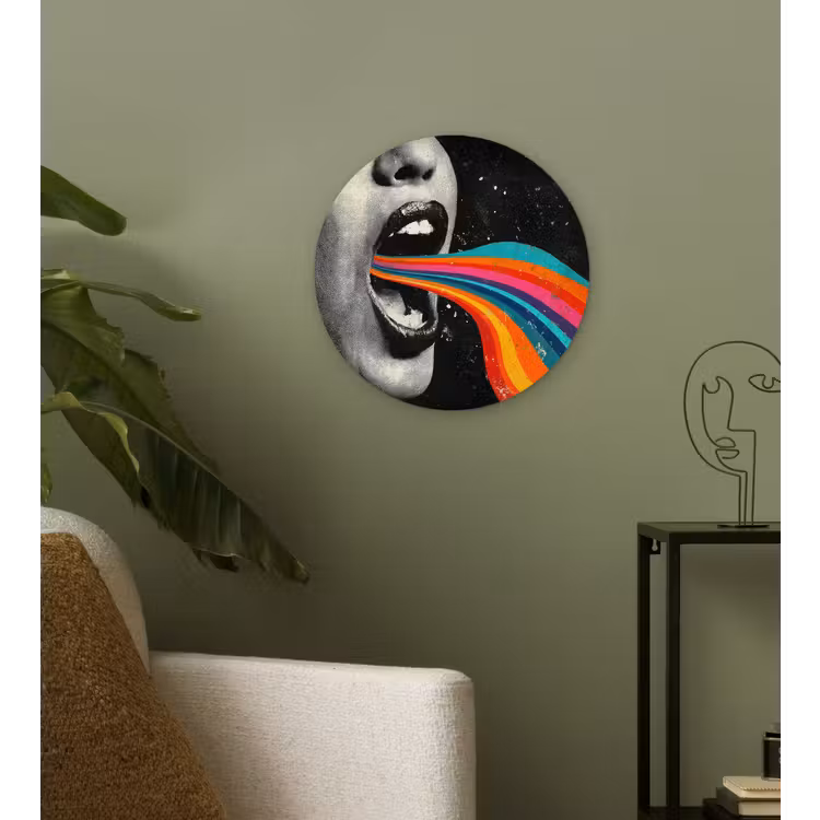 Mond - Golven - Regenboog Wandcirkel kunststof plaat 5mm dik klein -sfeer3