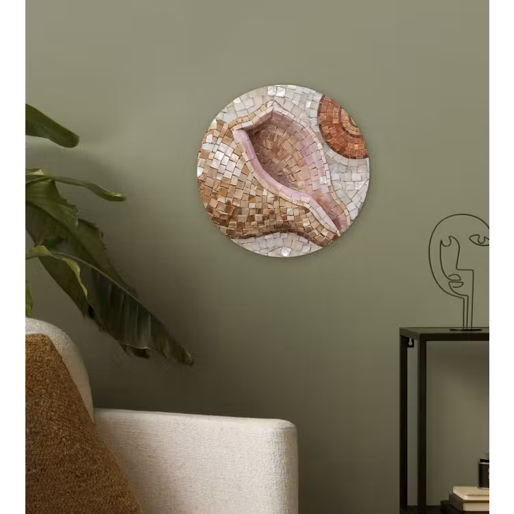 Schelp - Mozaïek - Zee - Beige - Modern Wandcirkel kunststof plaat 5mm dik klein -sfeer3