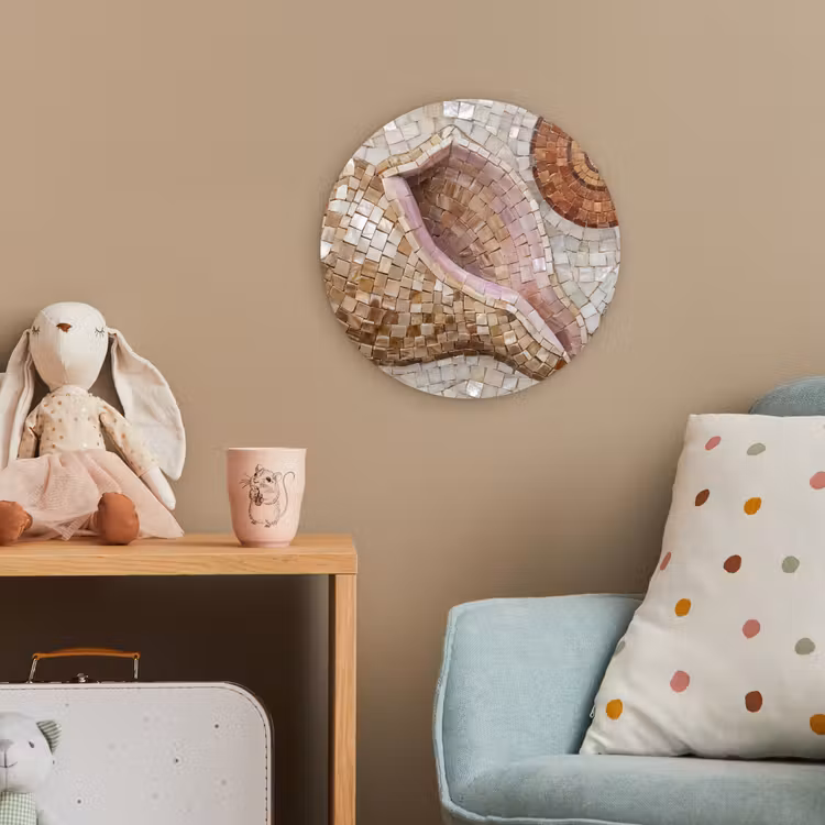 Schelp - Mozaïek - Zee - Beige - Modern Wandcirkel kunststof plaat 5mm dik klein -tsfeer1_kind