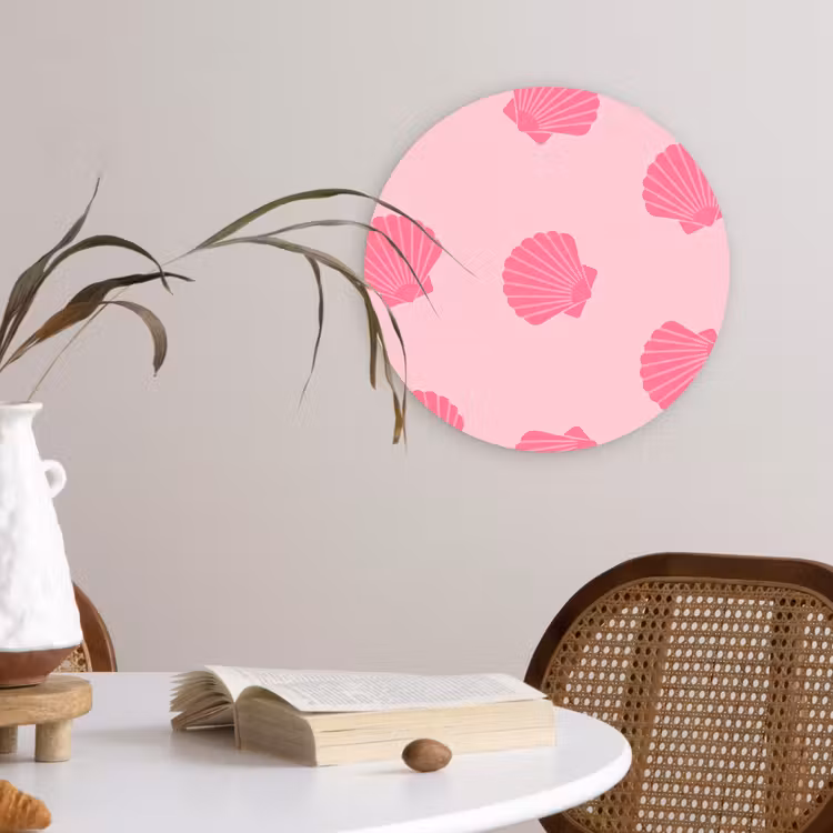 Schelp - Patroon - Zee - Modern - Roze Wandcirkel kunststof plaat 5mm dik klein -sfeer4