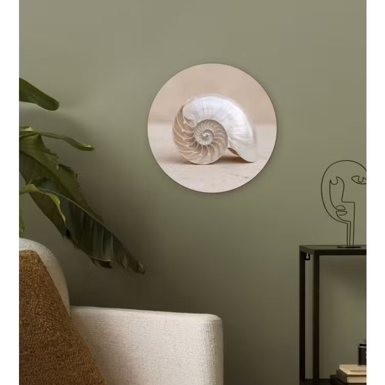 Schelp - Spiraal - Beige Wandcirkel kunststof plaat 5mm dik klein -sfeer3