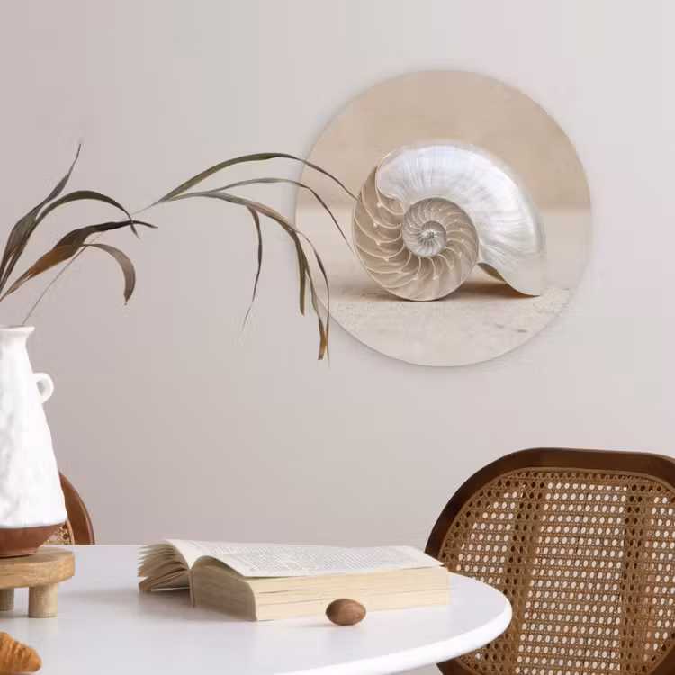 Schelp - Spiraal - Beige Wandcirkel kunststof plaat 5mm dik klein -sfeer4