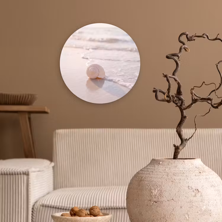 Zeeschelp - Strand - Zee - Natuur - Beige Wandcirkel kunststof plaat 5mm dik klein -sfeer1