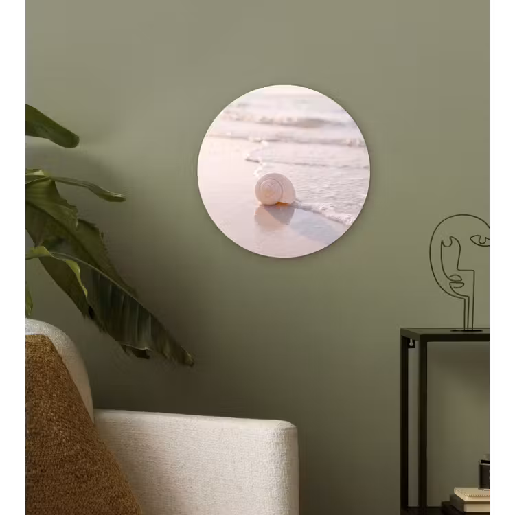 Zeeschelp - Strand - Zee - Natuur - Beige Wandcirkel kunststof plaat 5mm dik klein -sfeer3