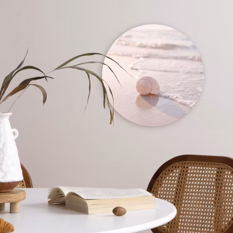 Zeeschelp - Strand - Zee - Natuur - Beige Wandcirkel kunststof plaat 5mm dik klein -sfeer4
