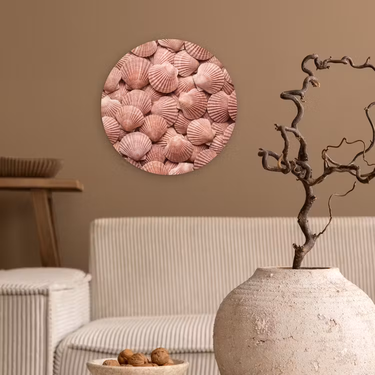 Schelpen - Patroon - Roze Wandcirkel kunststof plaat 5mm dik klein -sfeer1