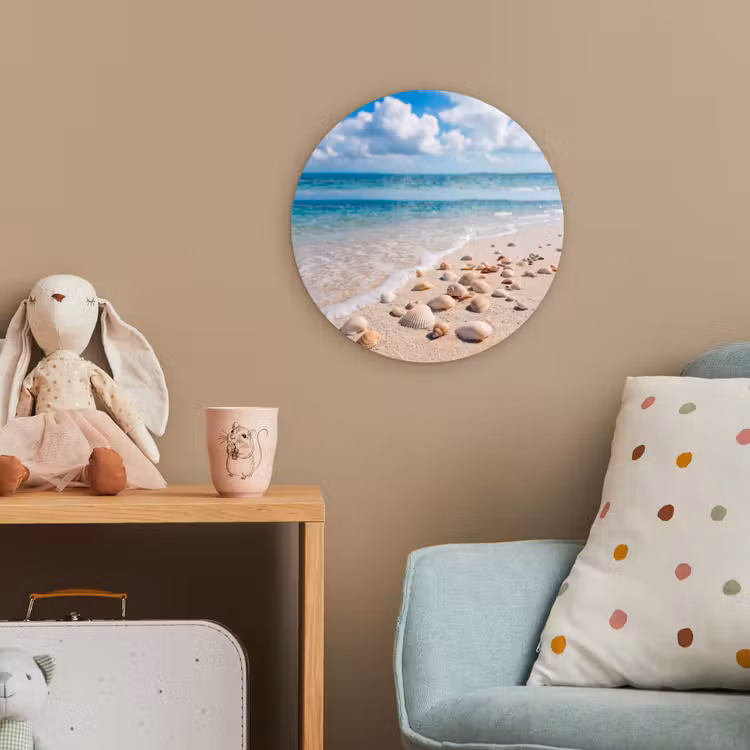 Schelpen - Strand - Natuur - Beige Wandcirkel kunststof plaat 5mm dik klein -tsfeer1_kind