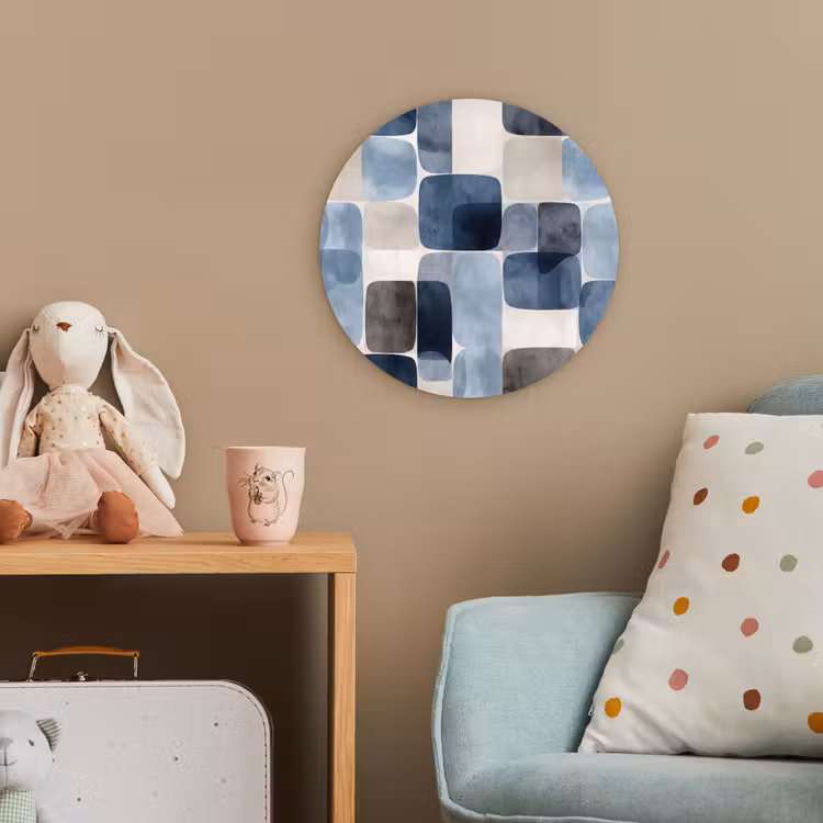 Patroon - Blauw - Vierkanten Wandcirkel kunststof plaat 5mm dik klein -tsfeer1_kind