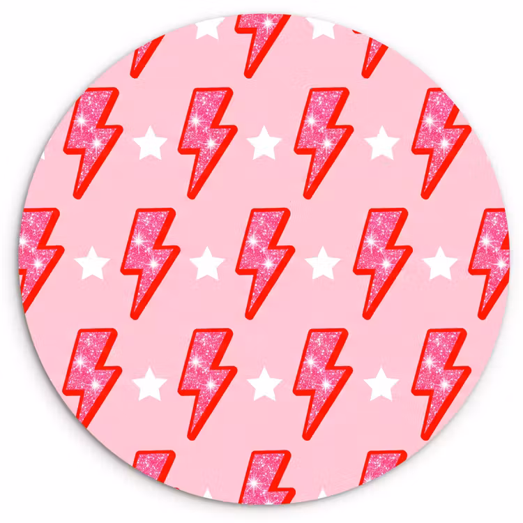 Patroon - Bliksem - Ster - Glitter - Roze Wandcirkel kunststof plaat 5mm dik klein -3d