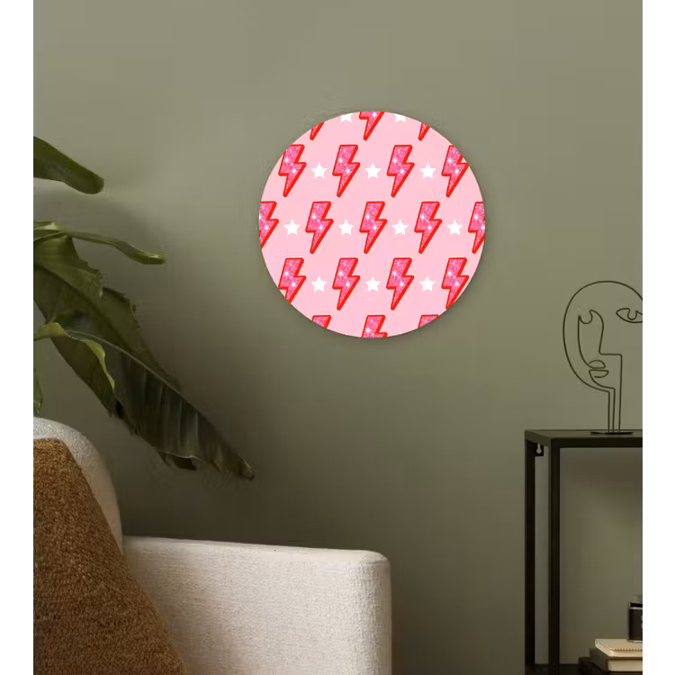 Patroon - Bliksem - Ster - Glitter - Roze Wandcirkel kunststof plaat 5mm dik klein -sfeer3
