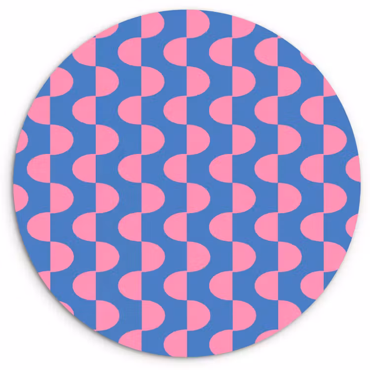 Patroon - Halve cirkels - Abstract - Modern - Roze - Blauw Wandcirkel kunststof plaat 5mm dik klein -3d