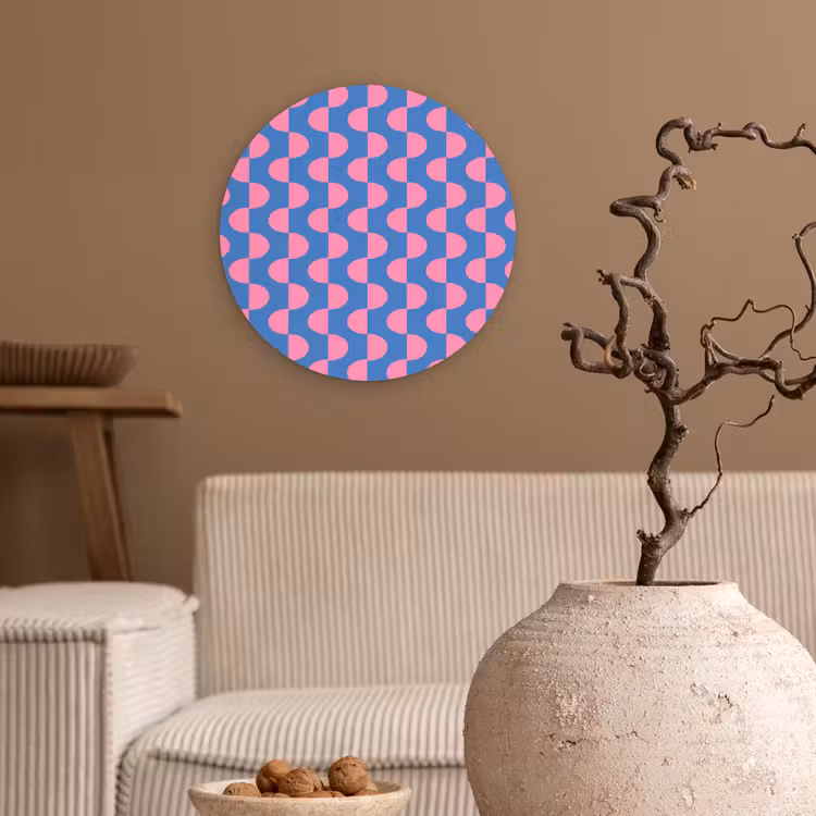 Patroon - Halve cirkels - Abstract - Modern - Roze - Blauw Wandcirkel kunststof plaat 5mm dik klein -sfeer1