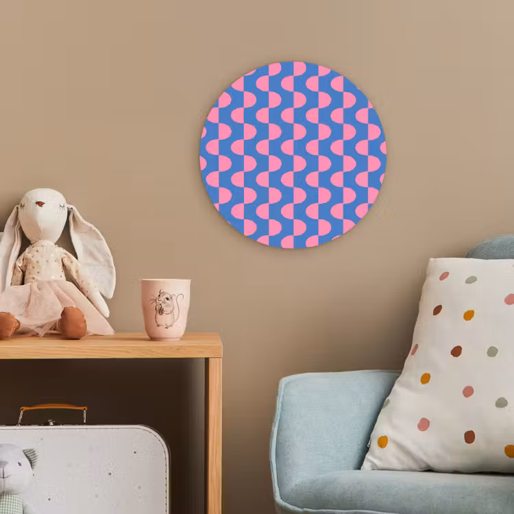Patroon - Halve cirkels - Abstract - Modern - Roze - Blauw Wandcirkel kunststof plaat 5mm dik klein -tsfeer1_kind