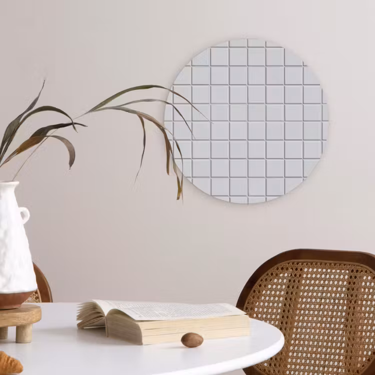 Patroon - Tegels - Licht - Grijs Wandcirkel kunststof plaat 5mm dik klein 188 -sfeer4