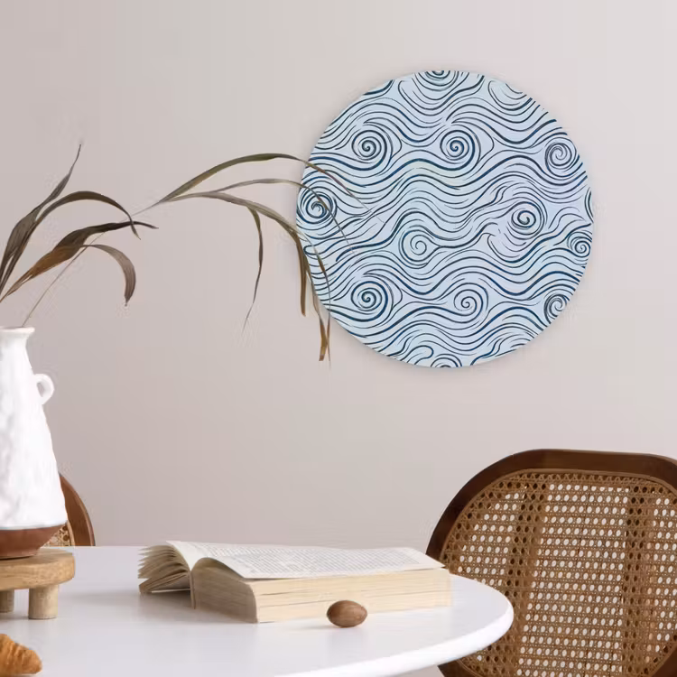 Patroon - Golven - Abstract - Modern - Blauw Wandcirkel kunststof plaat 5mm dik klein -sfeer4