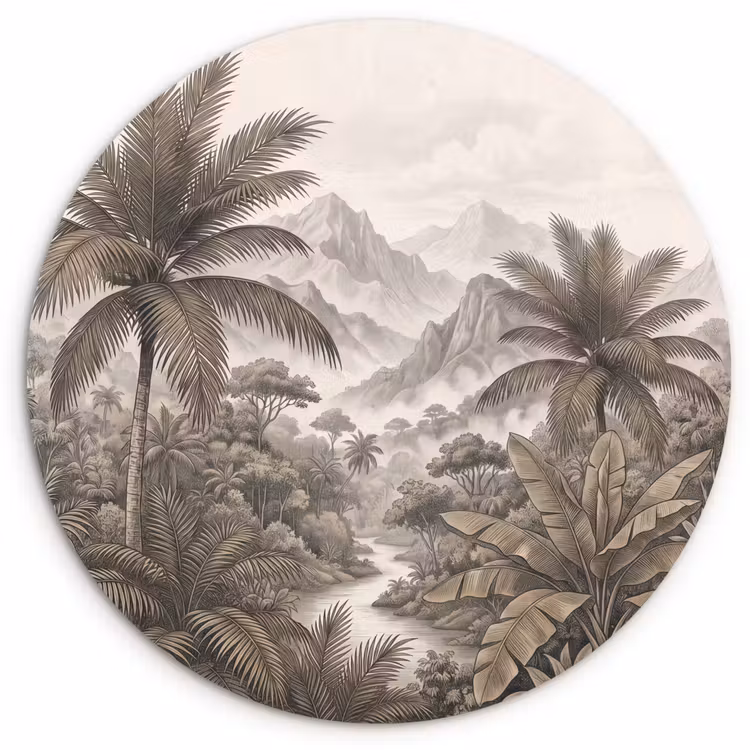 Natuur - Bergen - Rivier - Tropisch - Vintage Wandcirkel kunststof plaat 5mm dik klein -3d