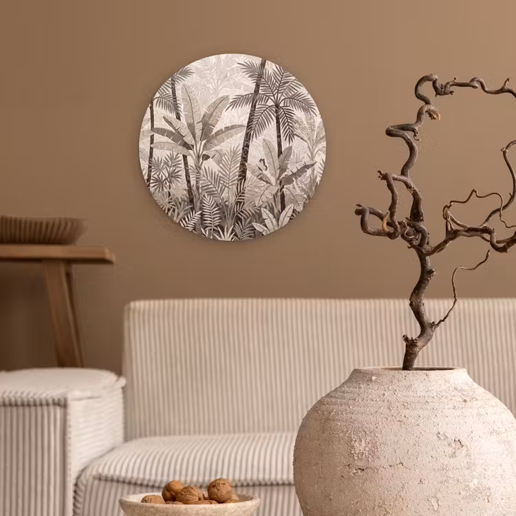 Natuur - Bladeren - Landschap - Mozaïek - Beige Wandcirkel kunststof plaat 5mm dik klein -sfeer1