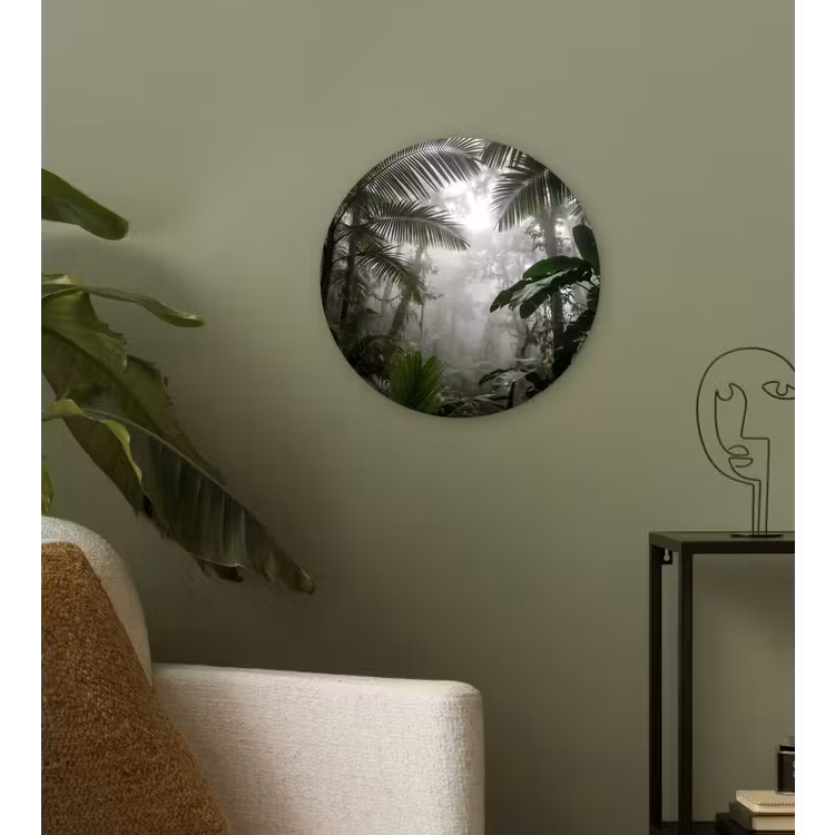 Natuur - Jungle - Mist - Groen - Bladeren Wandcirkel kunststof plaat 5mm dik klein -sfeer3