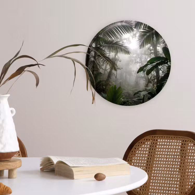 Natuur - Jungle - Mist - Groen - Bladeren Wandcirkel kunststof plaat 5mm dik klein -sfeer4