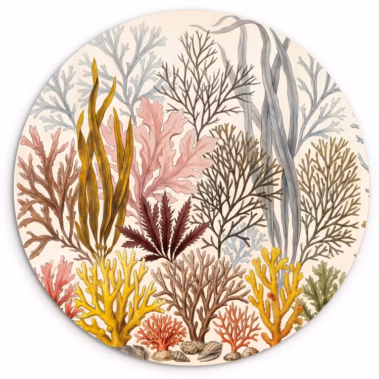 Natuur - Onderwater - Botanisch - Vintage - Kleurrijk Wandcirkel kunststof plaat 5mm dik klein -3d