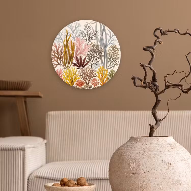 Natuur - Onderwater - Botanisch - Vintage - Kleurrijk Wandcirkel kunststof plaat 5mm dik klein -sfeer1