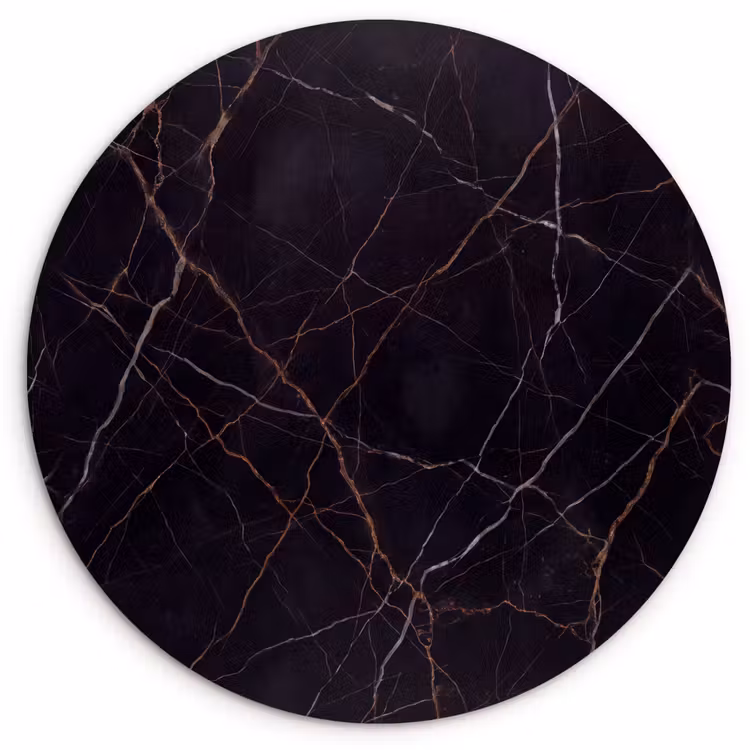 Natuursteen - Marmerpatroon - Abstract - Modern - Zwart - Goud Wandcirkel kunststof plaat 5mm dik klein -3d