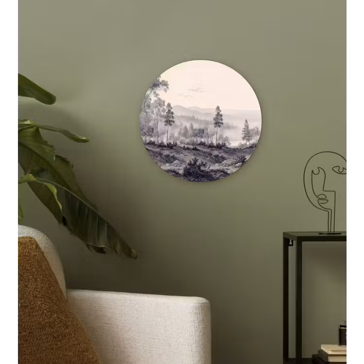 Mistig - Berglandschap - Illustratie Wandcirkel kunststof plaat 5mm dik klein -sfeer3