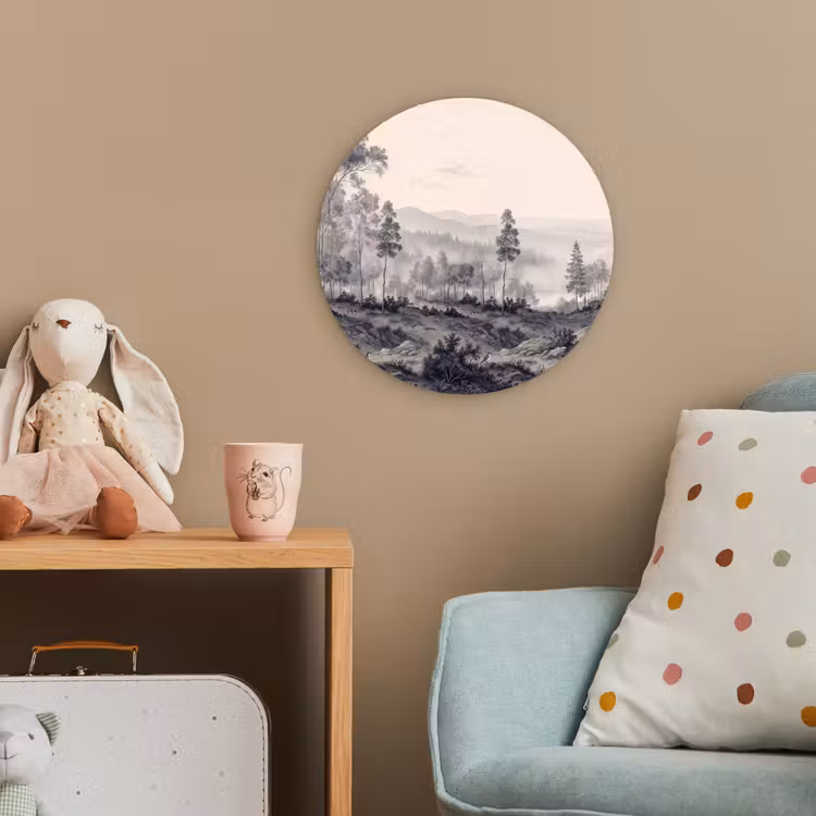 Mistig - Berglandschap - Illustratie Wandcirkel kunststof plaat 5mm dik klein -tsfeer1_kind