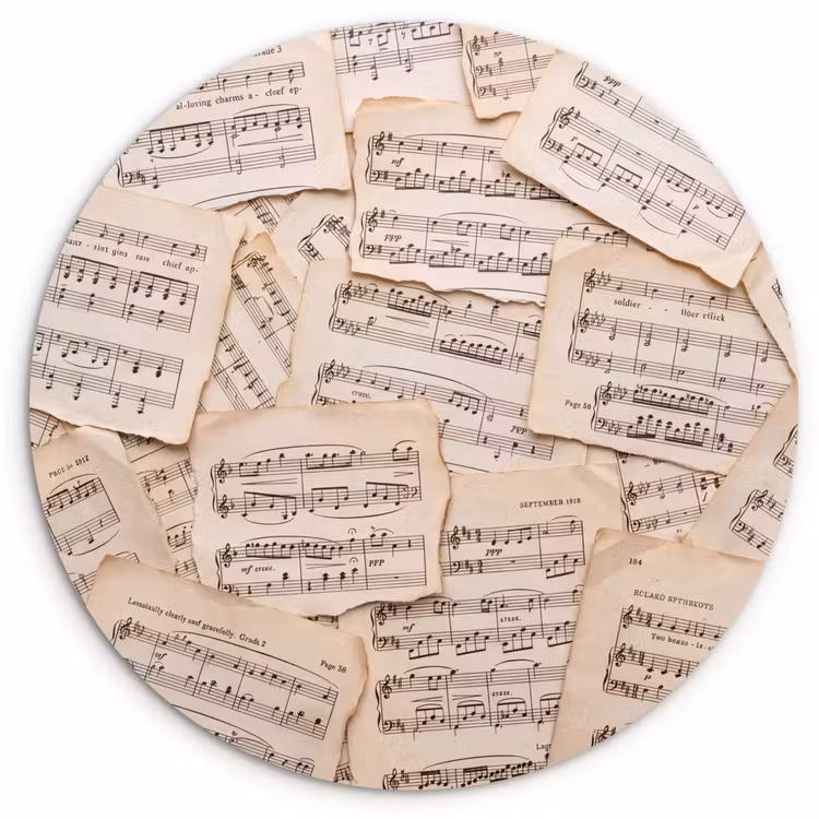 Bladmuziek - Oud - Noten - Vintage - Beige Wandcirkel kunststof plaat 5mm dik klein -3d