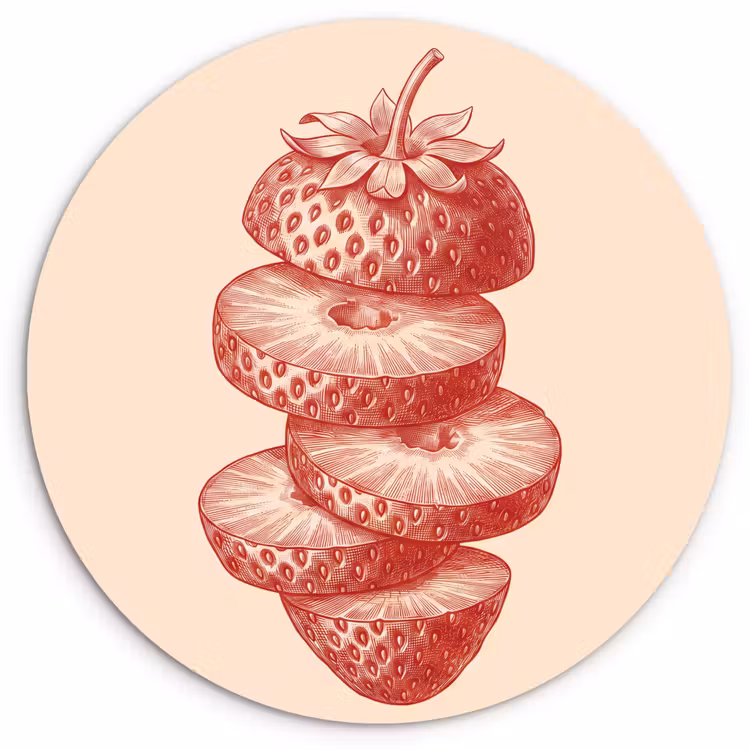 Fruit - Gesneden - Illustratie - Rood - Vintage Wandcirkel kunststof plaat 5mm dik klein -3d