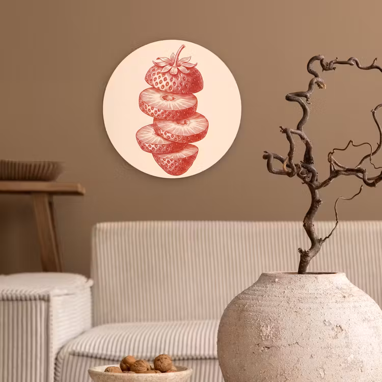 Fruit - Gesneden - Illustratie - Rood - Vintage Wandcirkel kunststof plaat 5mm dik klein -sfeer1