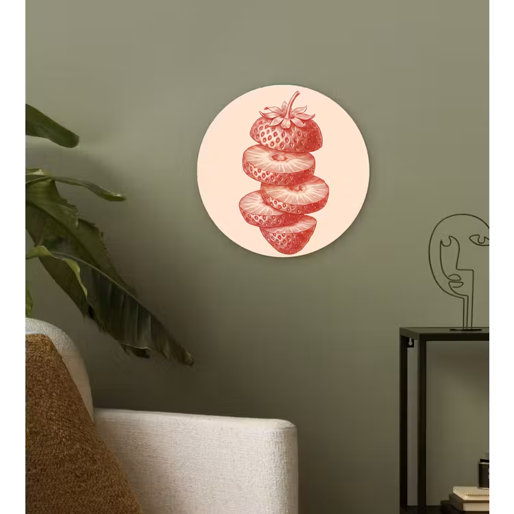 Fruit - Gesneden - Illustratie - Rood - Vintage Wandcirkel kunststof plaat 5mm dik klein -sfeer3