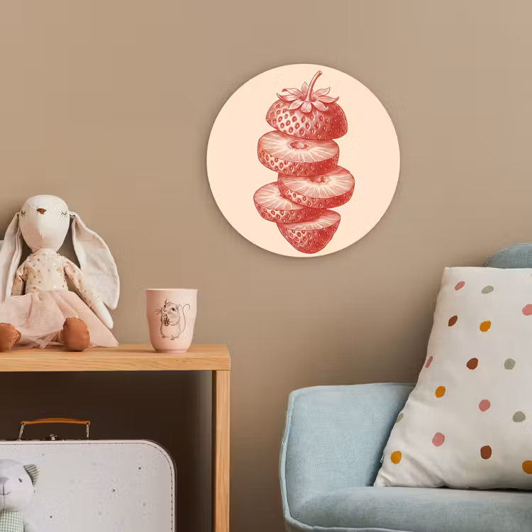 Fruit - Gesneden - Illustratie - Rood - Vintage Wandcirkel kunststof plaat 5mm dik klein -tsfeer1_kind