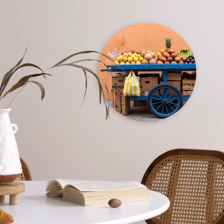 Forexbild Rund - Obst – Kar – Straße - Fruit - Kar - Straat Wandcirkel kunststof plaat 5mm dik klein