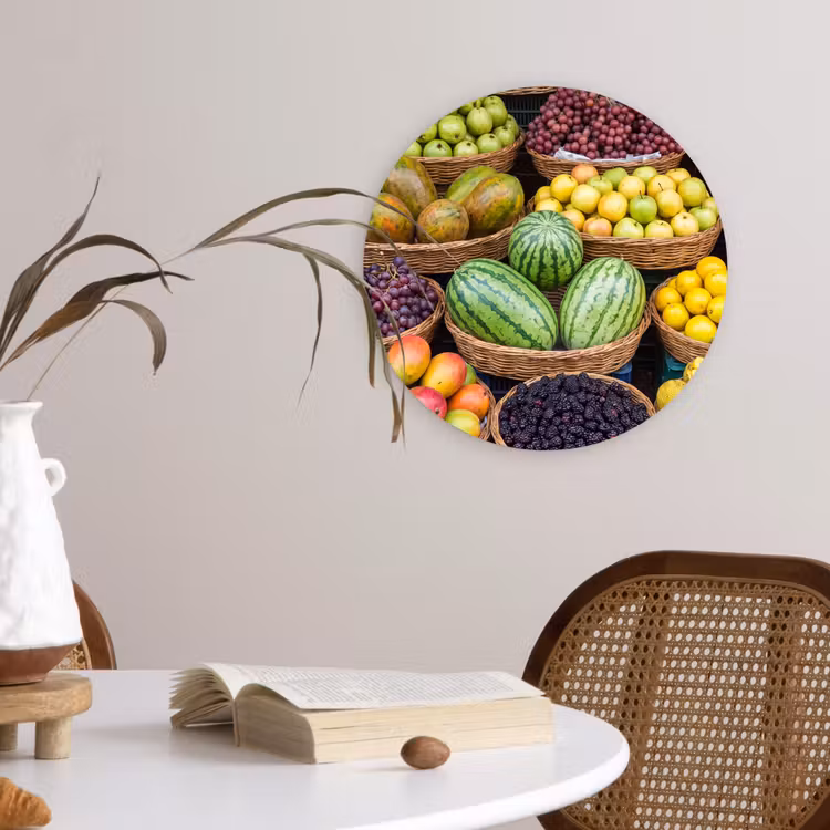 Forexbild Rund - Obst – Markt – Bunt - Fruit - Markt - Kleurrijk Wandcirkel kunststof plaat 5mm dik klein