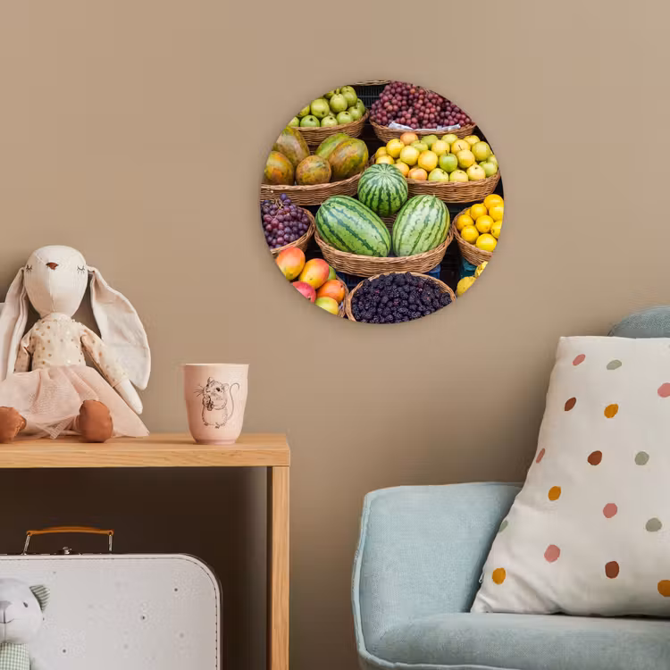Forexbild Rund - Obst – Markt – Bunt - Fruit - Markt - Kleurrijk Wandcirkel kunststof plaat 5mm dik klein