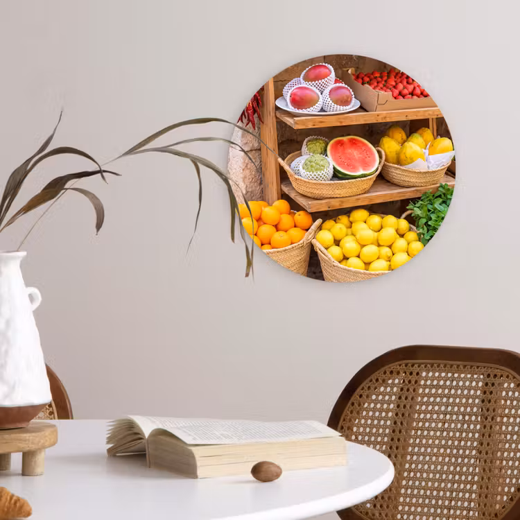 Forexbild Rund - Obst – Markt – Frisch - Fruit - Markt - Vers Wandcirkel kunststof plaat 5mm dik klein