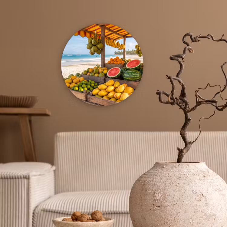 Forexbild Rund - Obst – Strand – Tropisch - Fruit - Strand - Tropisch Wandcirkel kunststof plaat 5mm dik klein