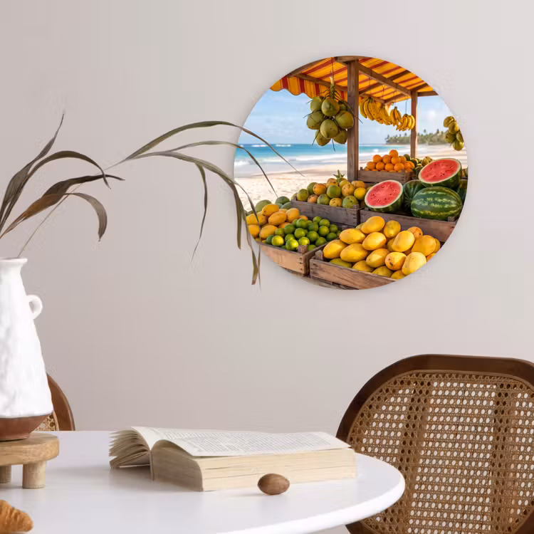 Forexbild Rund - Obst – Strand – Tropisch - Fruit - Strand - Tropisch Wandcirkel kunststof plaat 5mm dik klein