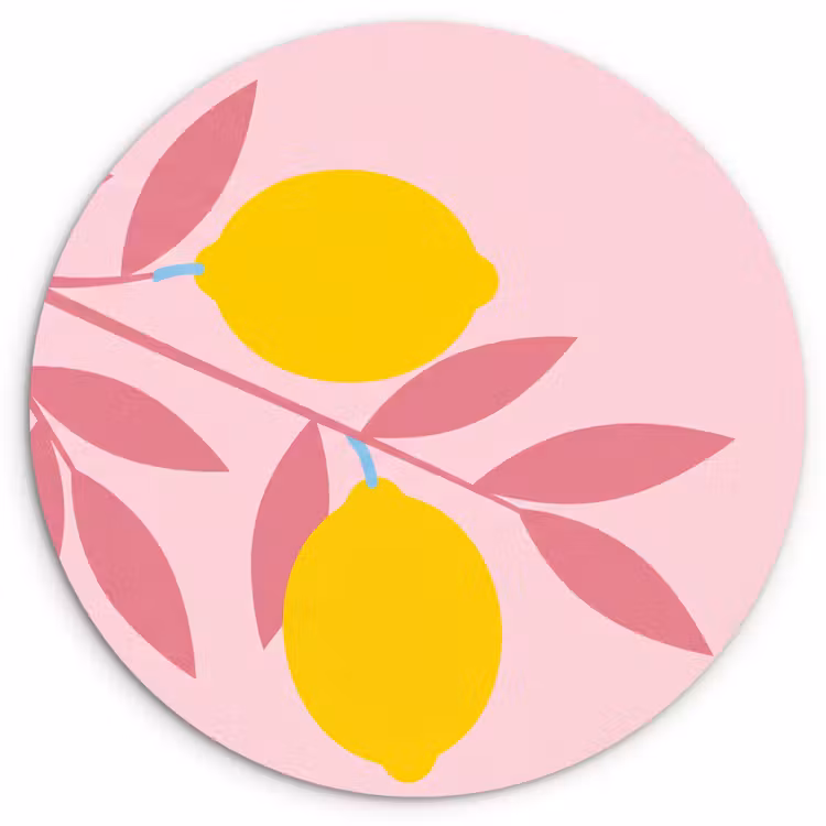 Fruit - Tak - Natuur - Abstract - Roze Wandcirkel kunststof plaat 5mm dik klein -3d