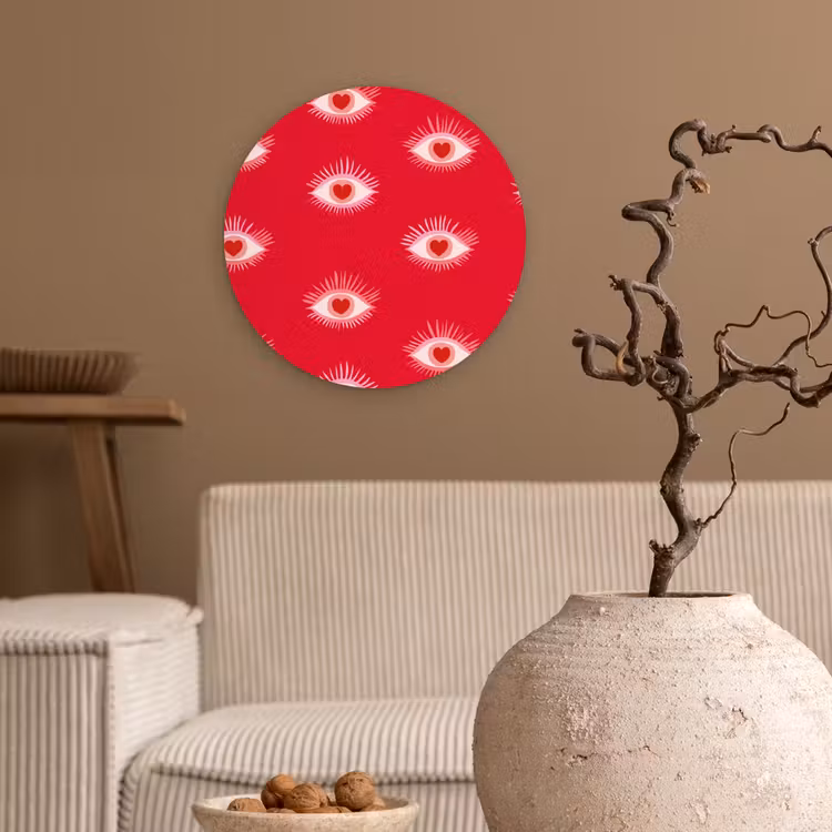 Ogen - Hart - Abstract - Rood - Roze Wandcirkel kunststof plaat 5mm dik klein 188 -sfeer1